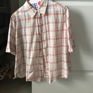 Sheer plaid button down top by MODA Intntl, XS.