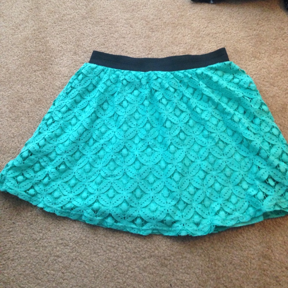 Aqua skirt with black waistband