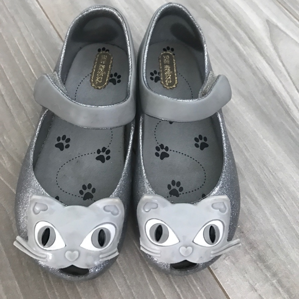 Mini Melissa  Girls Silver Glitter Cat Jelly Shoes
