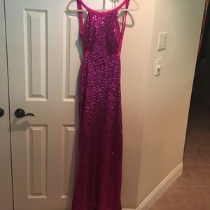 Beautiful pink backless floor length prom dress