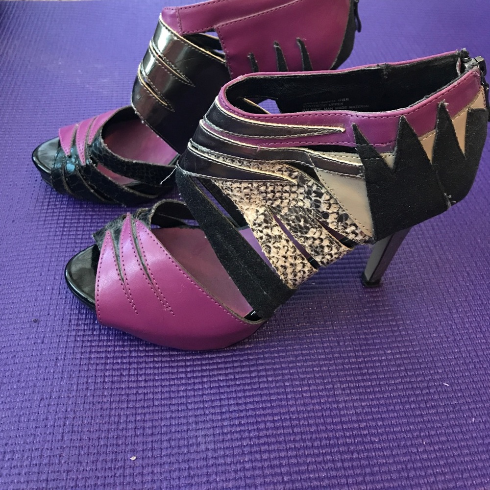 Purple and black snakeskin patterned shoes