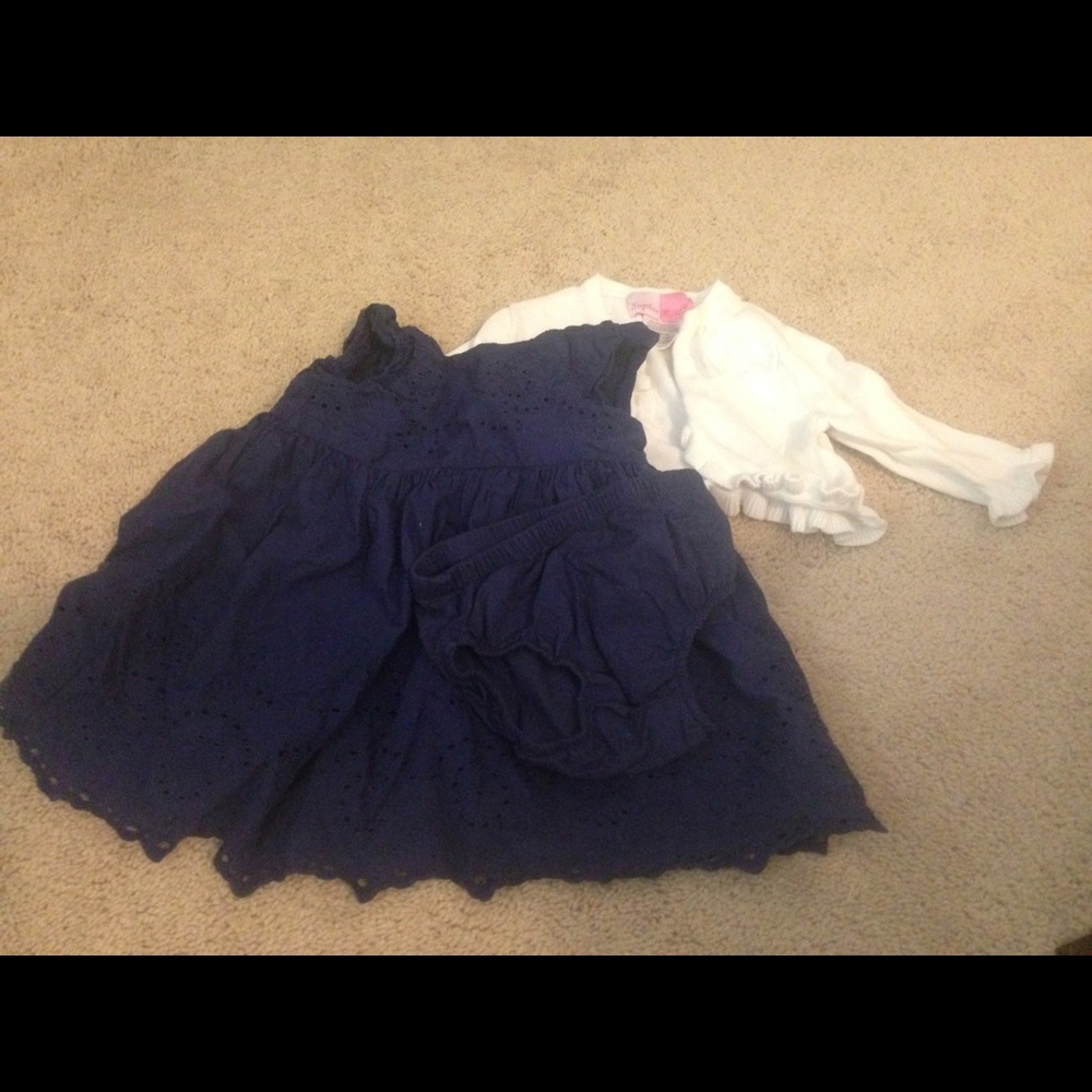 Navy dress with jacket and diaper cover