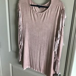 Tshirt with fringe taupe/light brown