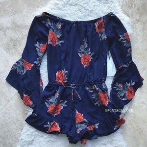 Navy Floral Off Shoulder Romper