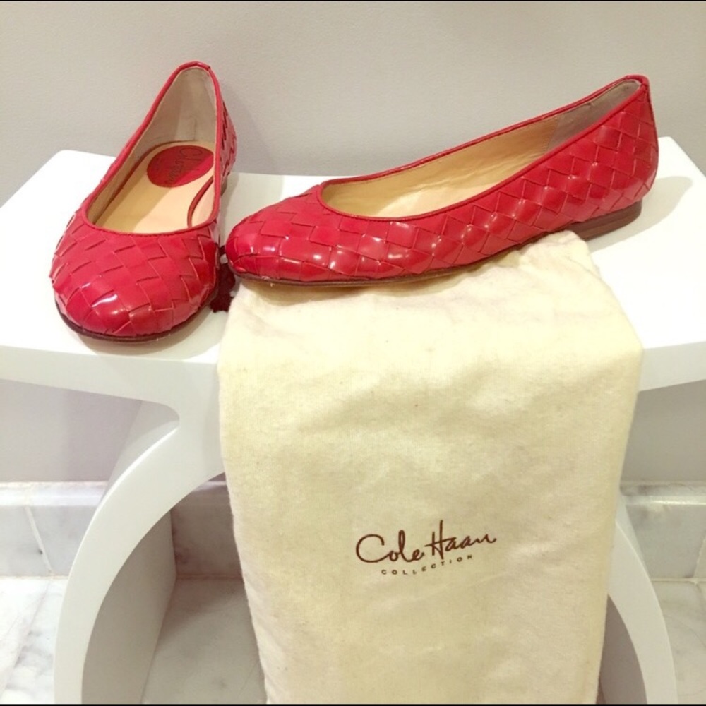 Red woven ballerina flats