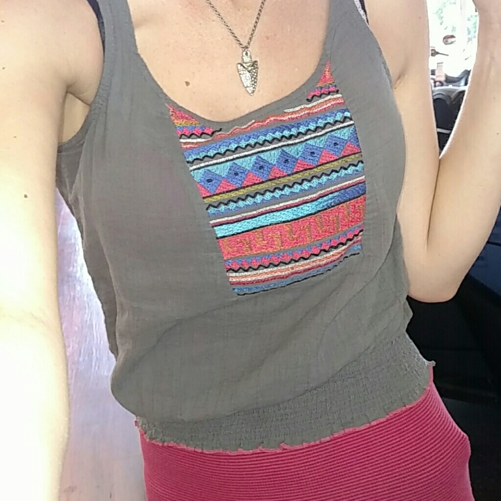 Crop top lace back tribal pattern tank