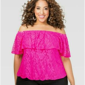 Pink lace off the shoulder top