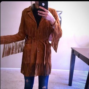 Genuine leather fringe coat