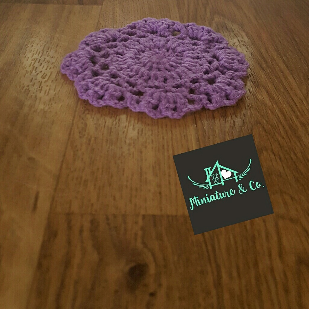 Miniature dollhouse handmade Round rug purple