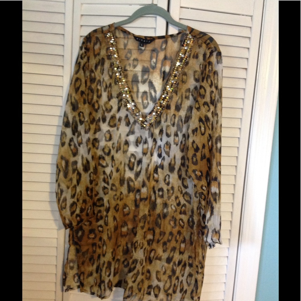 Sheer Leopard Tunic w/side slits