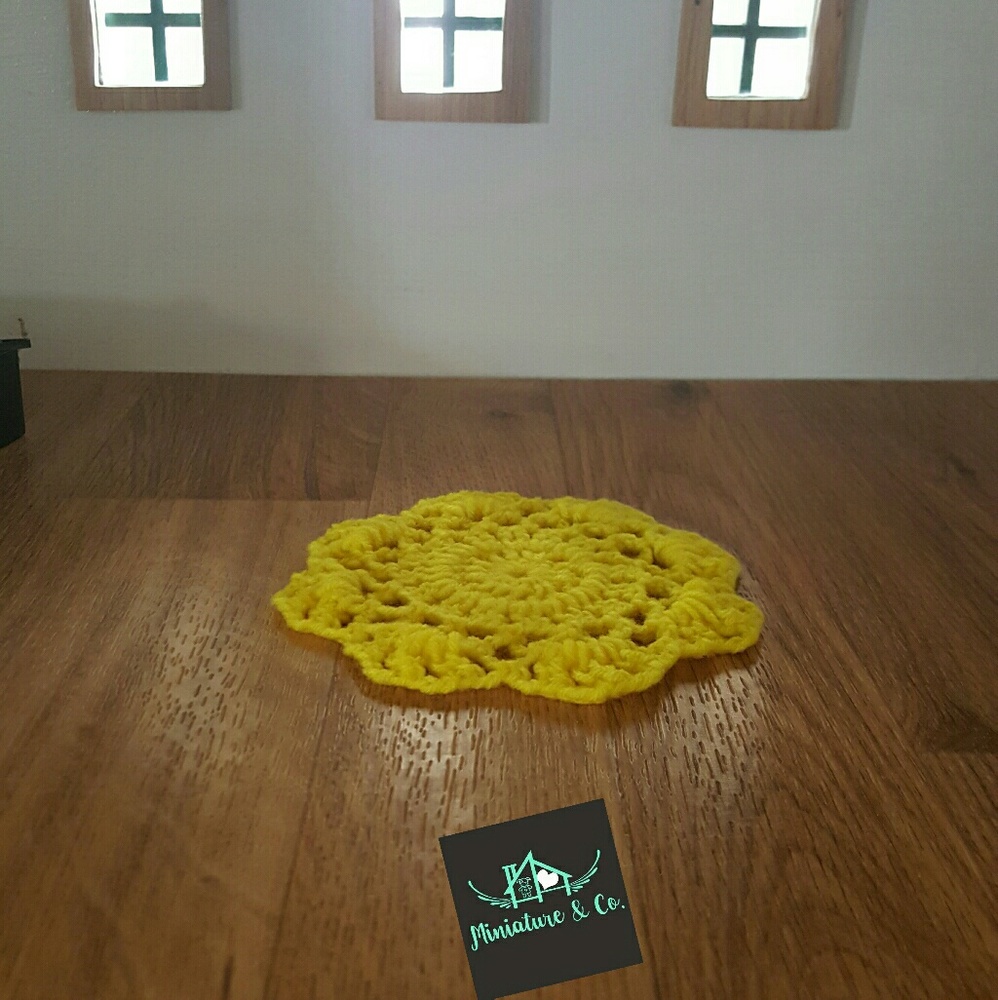 Miniature dollhouse handmade Round rug yellow