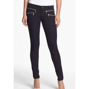 Navy pants with Gold Zippers