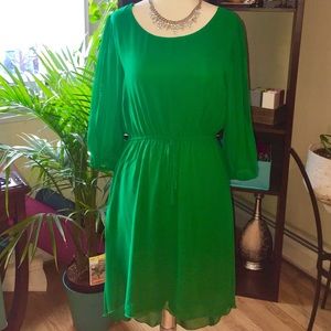 Enfocus Studios Green Asymmetrical sheer  dress