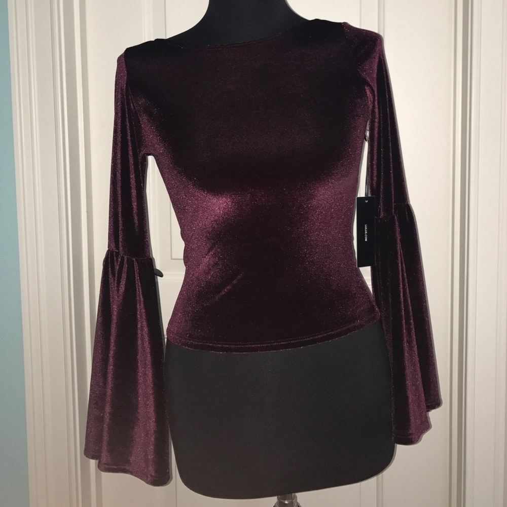 Lulu's velvet, belle sleeved crop top