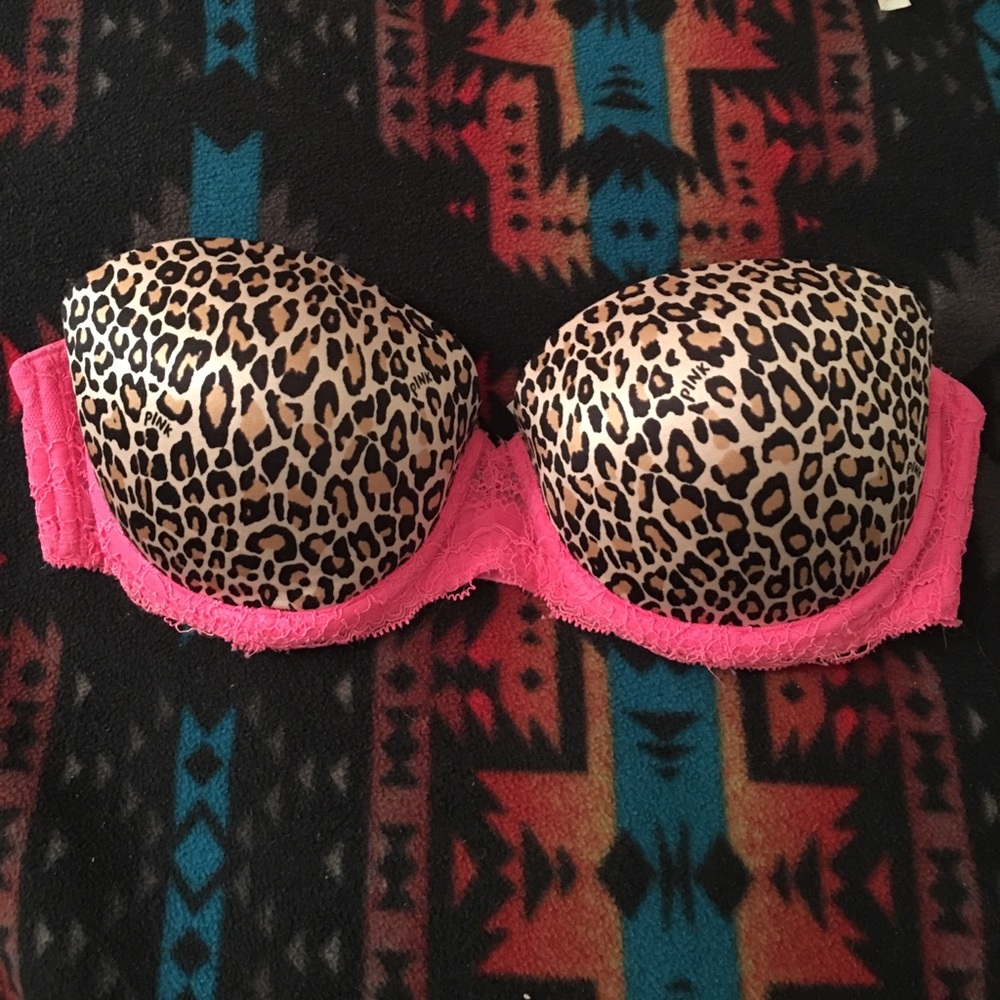 VS pink and leopard strapless bra