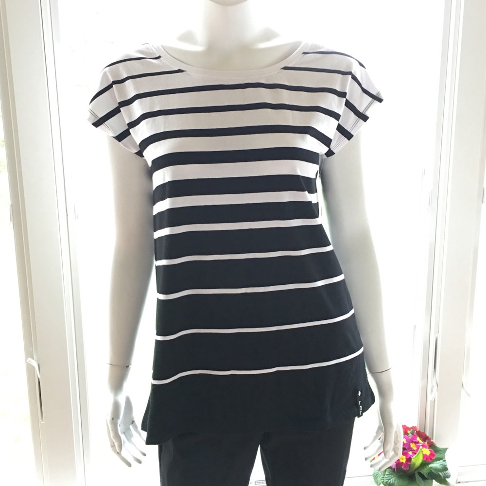 NEW RALPH LAUREN black white striped t shirt top M