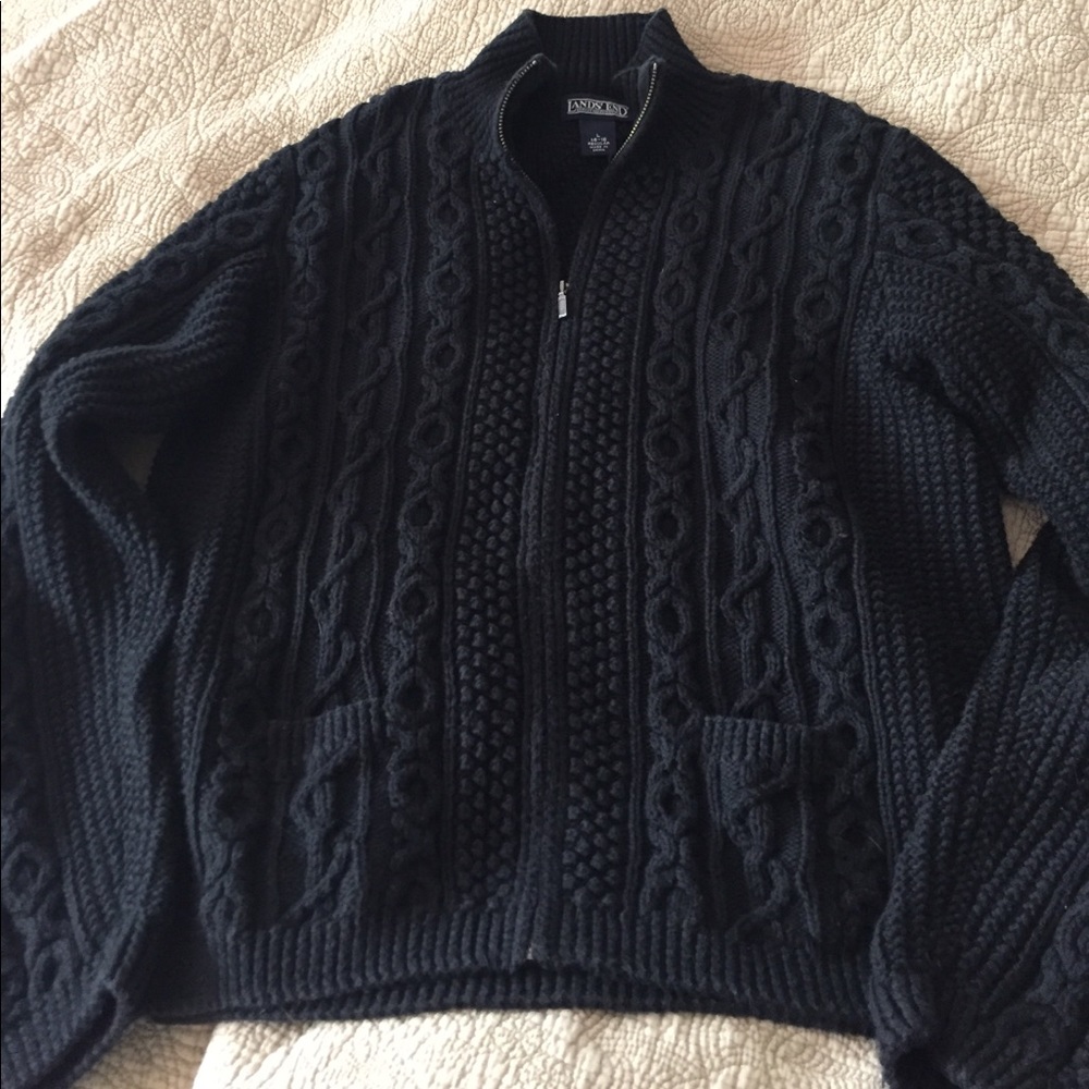 Zippered cardigan.