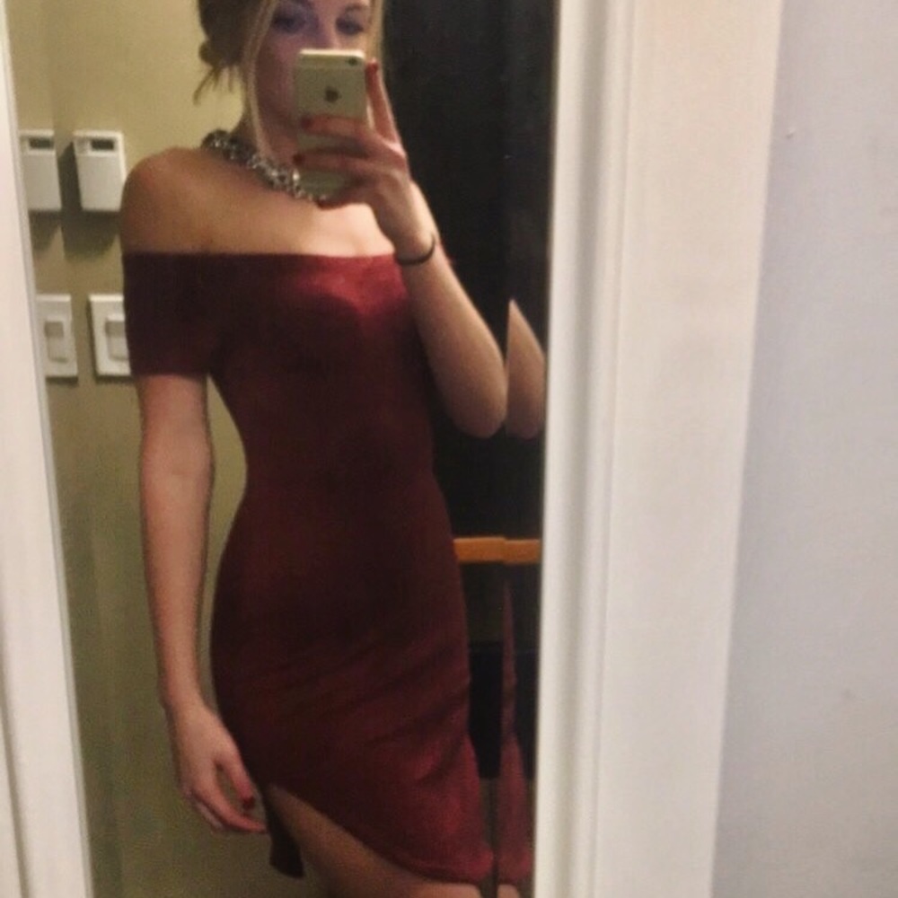 Maroon Off the Shoulder Dress