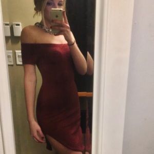 Maroon Off the Shoulder Dress