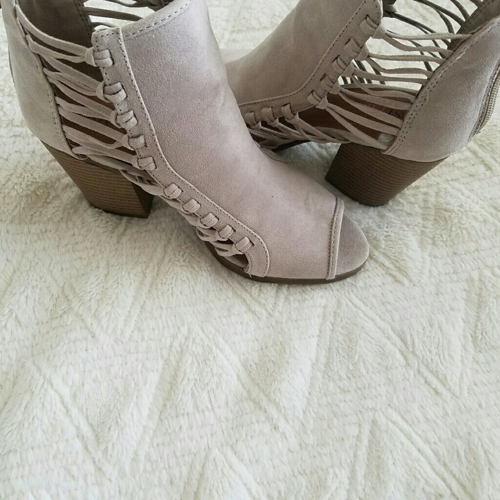 Taupe peep toe booties