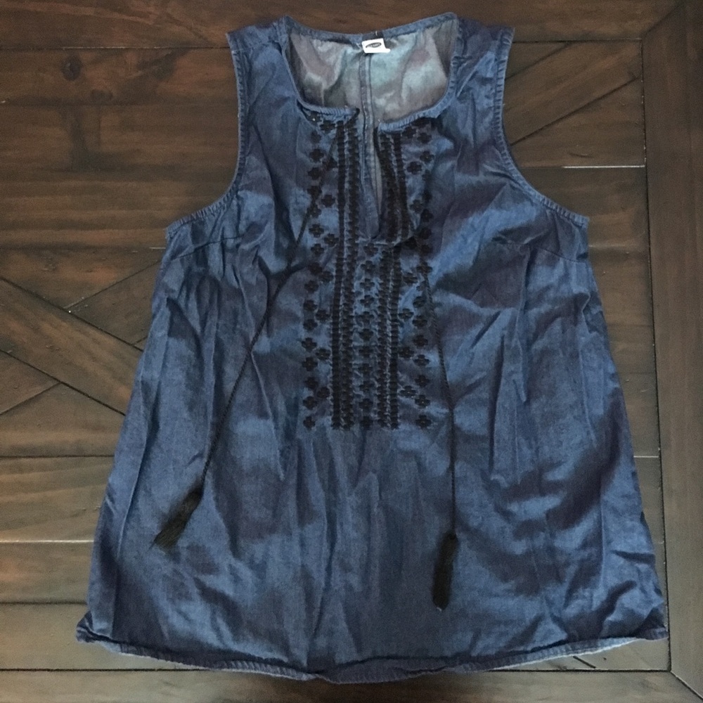 Embroidered Denim Tank