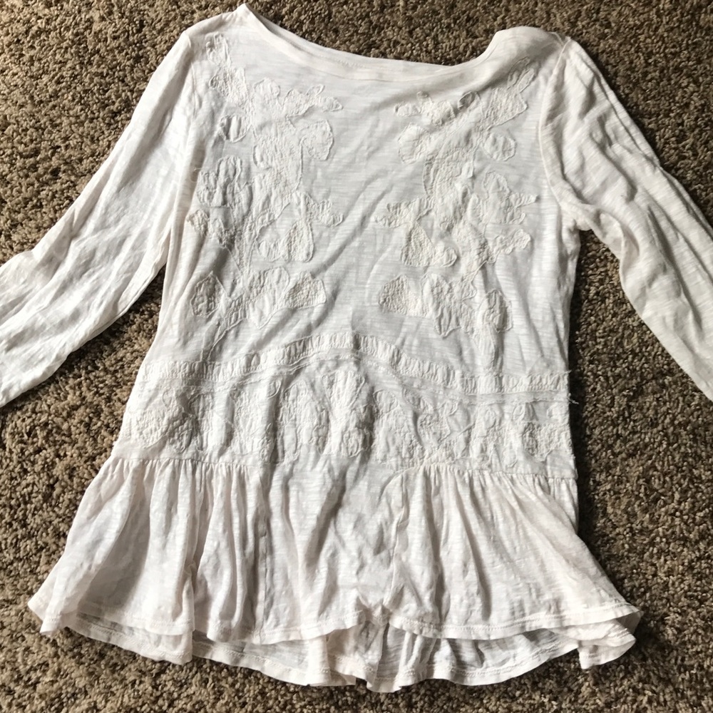 White Peplum Embroidered Top