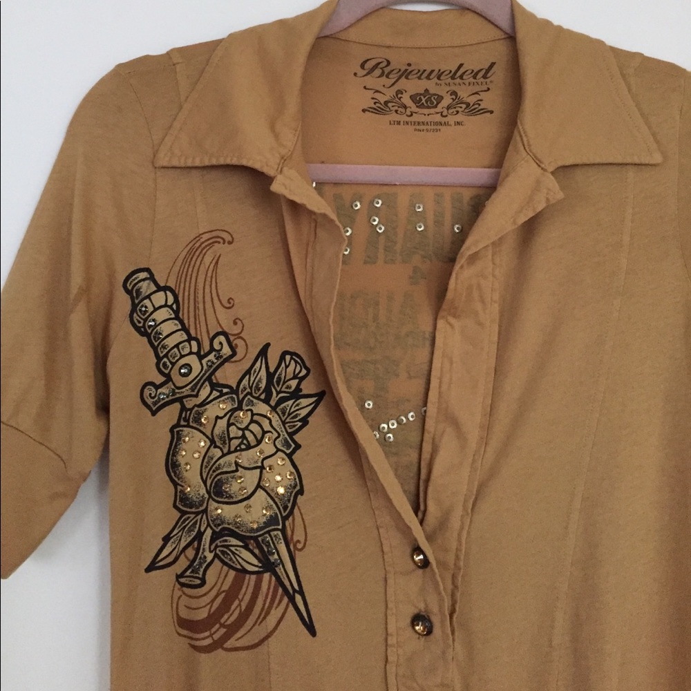 Bejeweled Shirt Dress
XS Sand