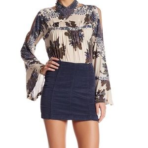 Free People corduroy blue skirt w zipper