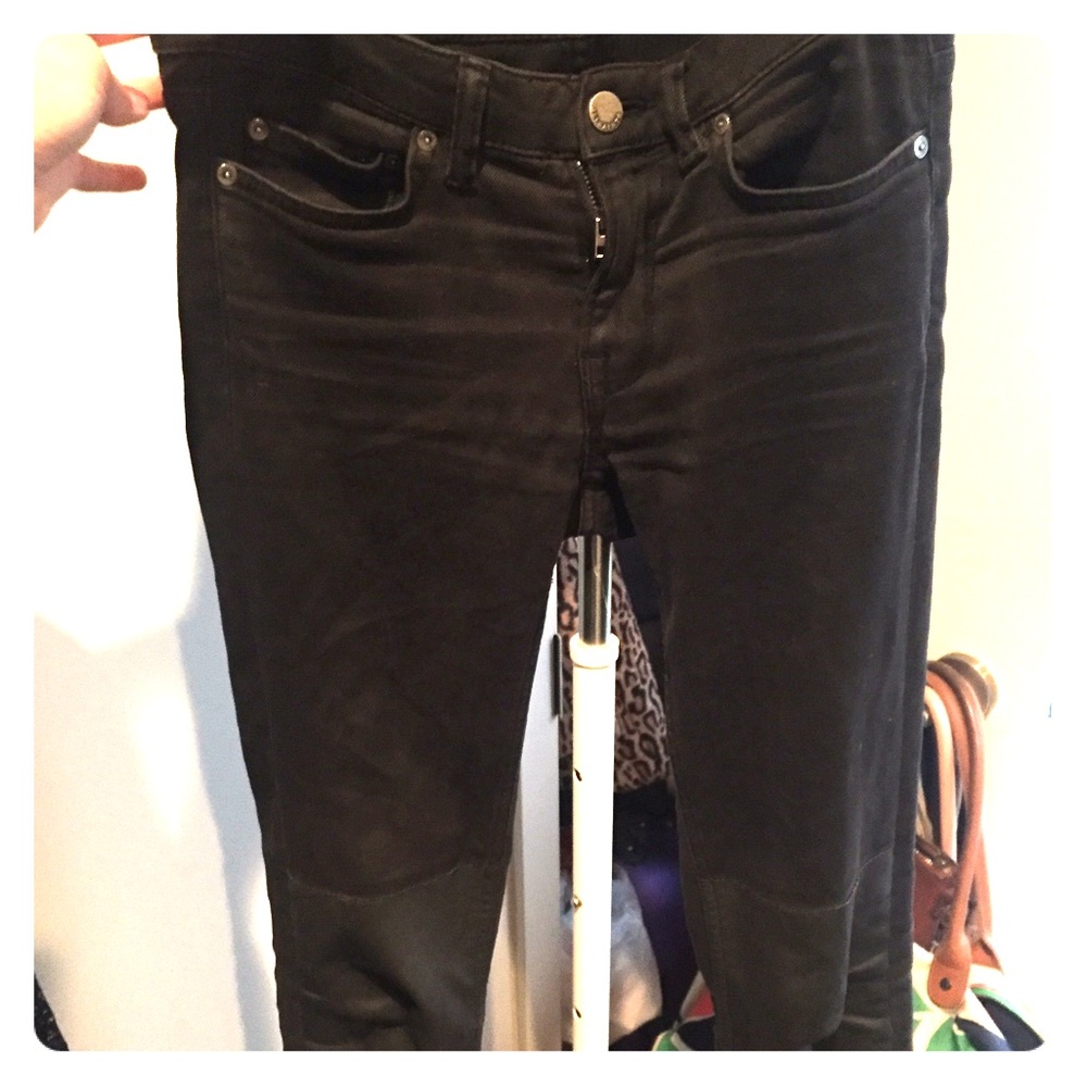 Skinny Biker Jeans with Leather Knee Patches