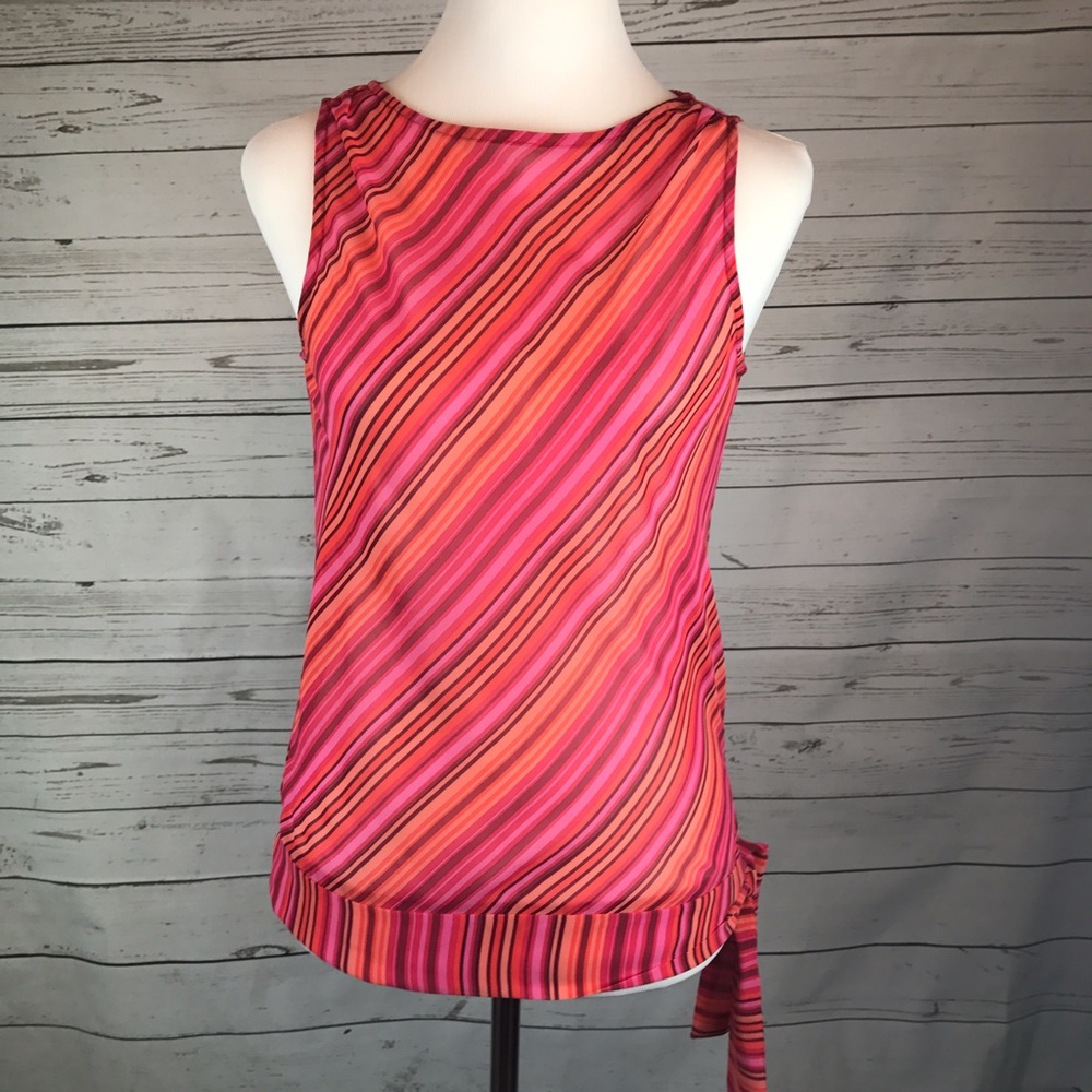 New York & Co Sleeveless blouse top sheer striped