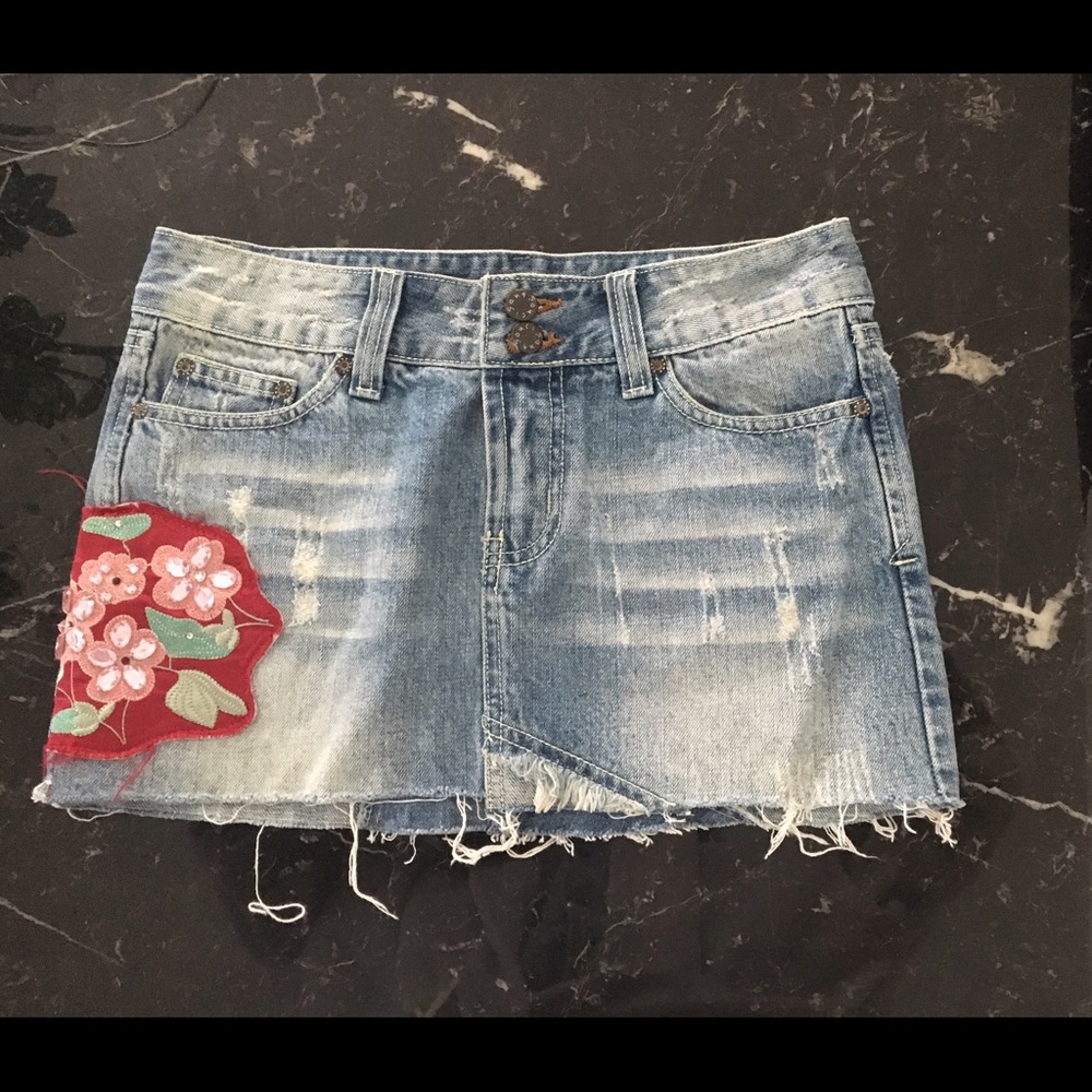 NWT Sans Souci Denim Skirt w/ Rhinestone Appliqués