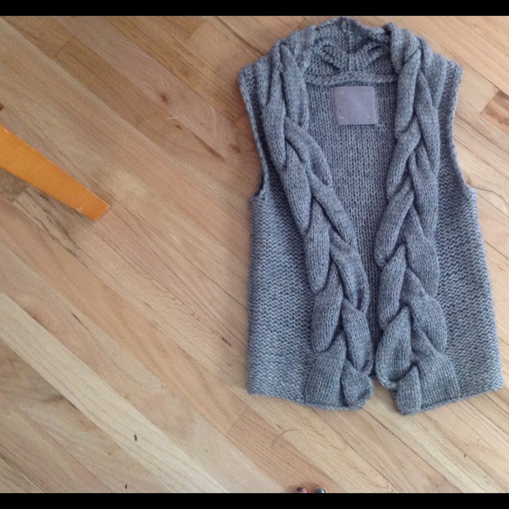 Gray cable knit sweater vest