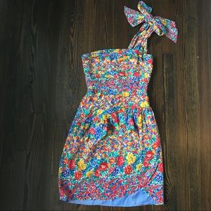 Vintage Silk Albert Nipon Floral Strapless Dress