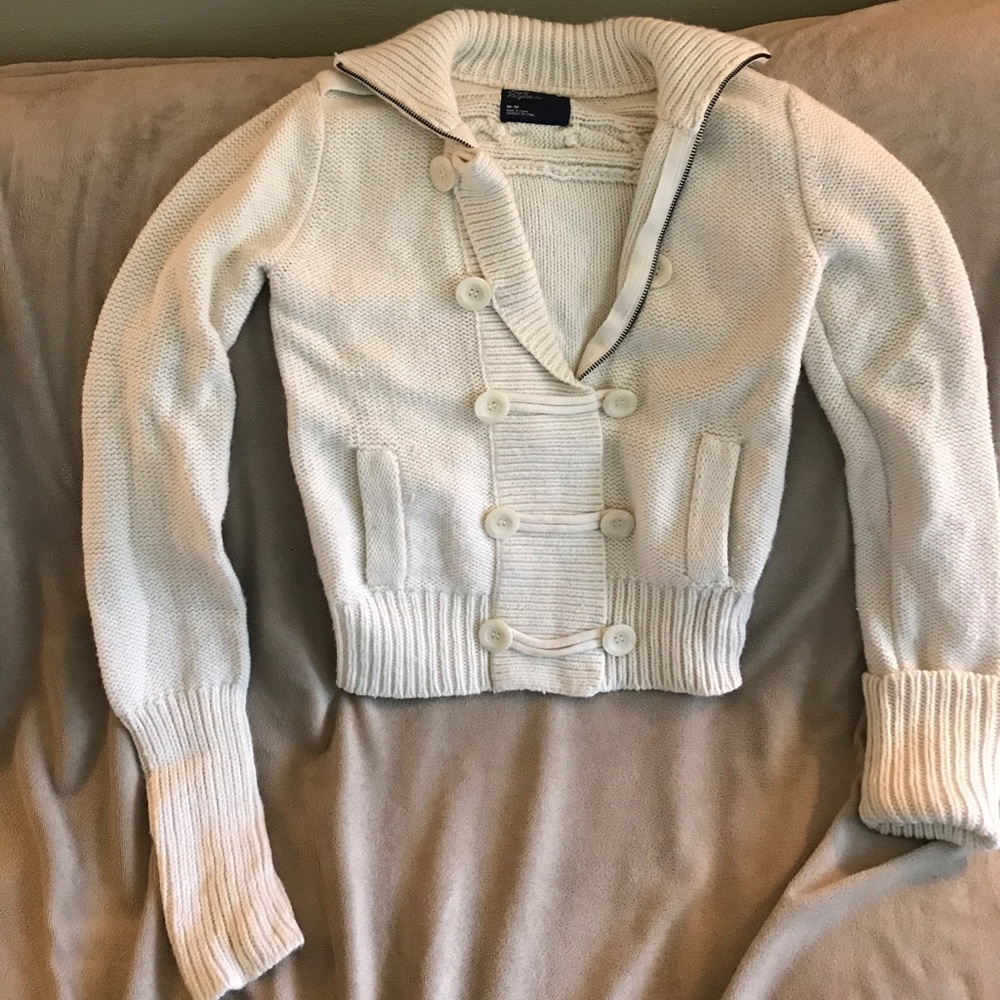American Eagle Cream white zip/button-up sweater