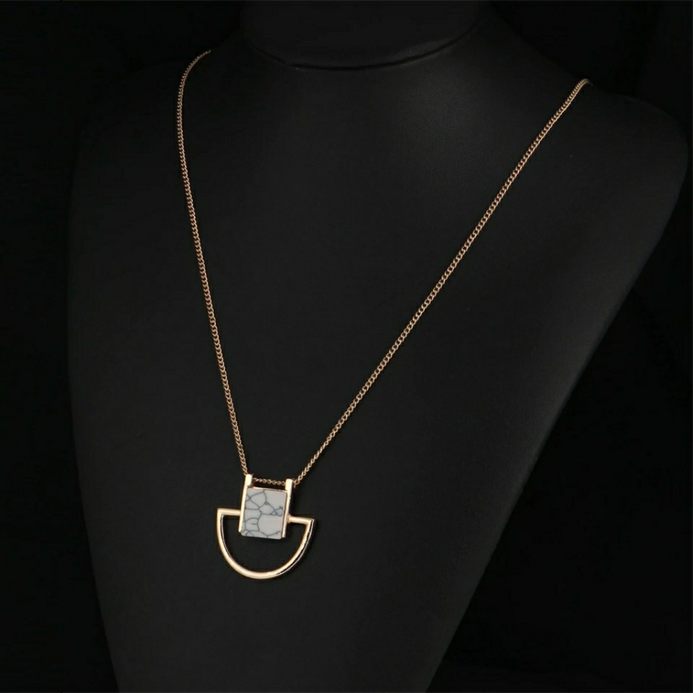 Marble Square and Half Circle Necklace - Picture 5 of 7