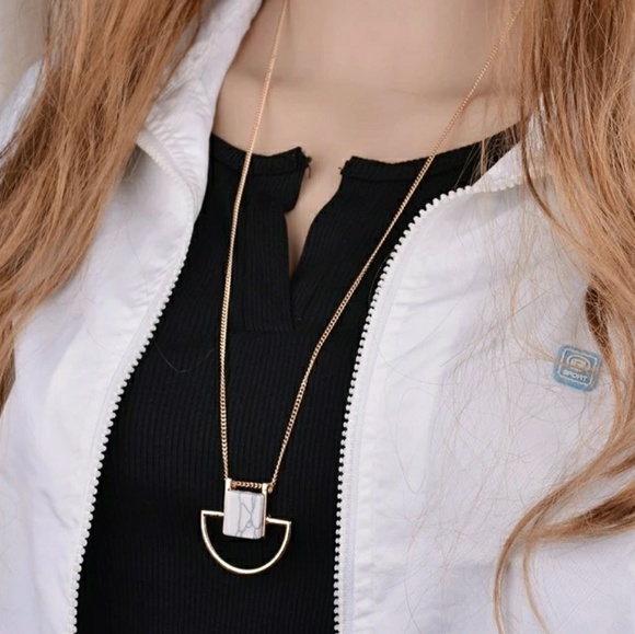 Marble Square and Half Circle Necklace - Picture 3 of 7