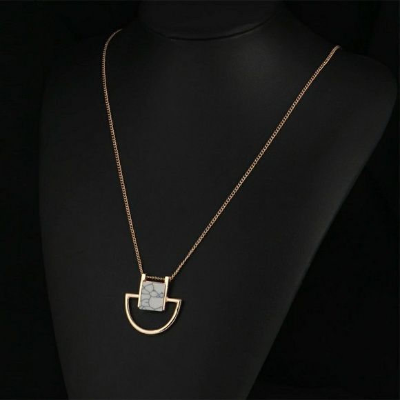 Marble Square and Half Circle Necklace - Picture 5 of 7