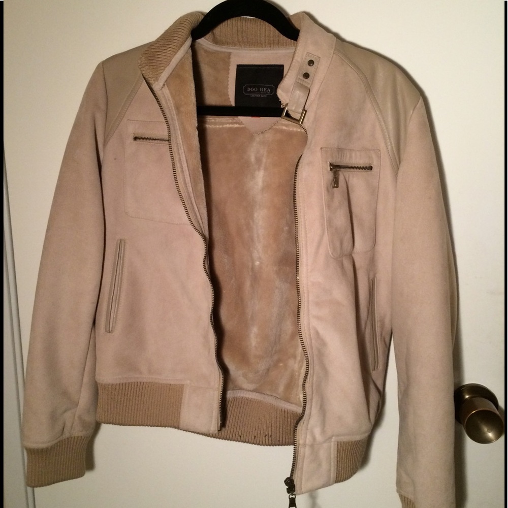 Tan Leather Bomber Jacket