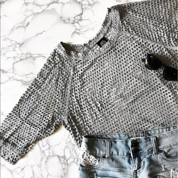 bobeau Tops - Gray Mesh Crop Top