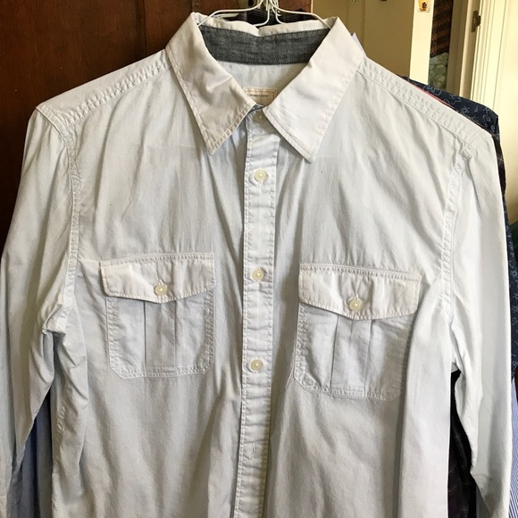 GAP Washed Out Light Blue Plaid Buttoned Shirt - Picture 2 of 5