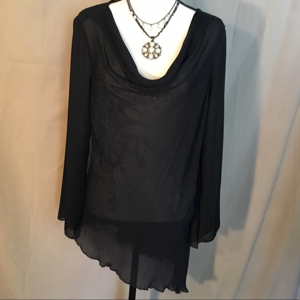 Sheer Cowl Neck Top with Delicate Beadwork
