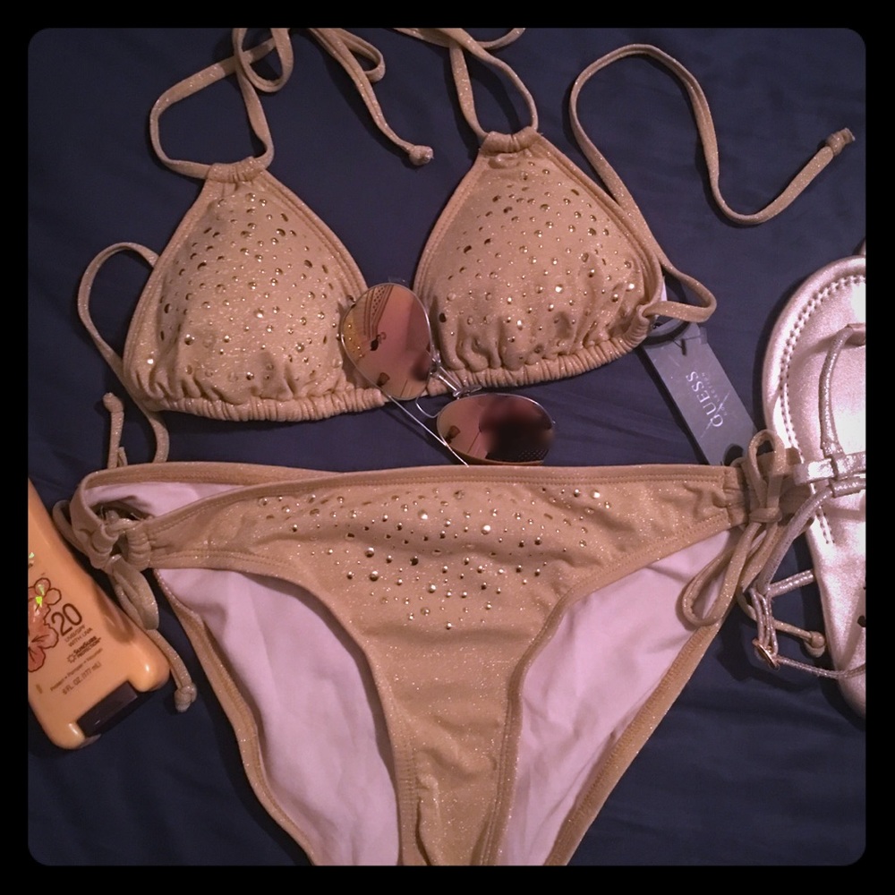 NWT GUESS Gold Sparkly Bikini