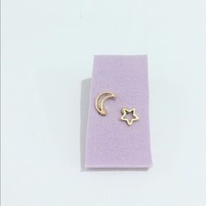 Tiny plated Gold star and moon earrings