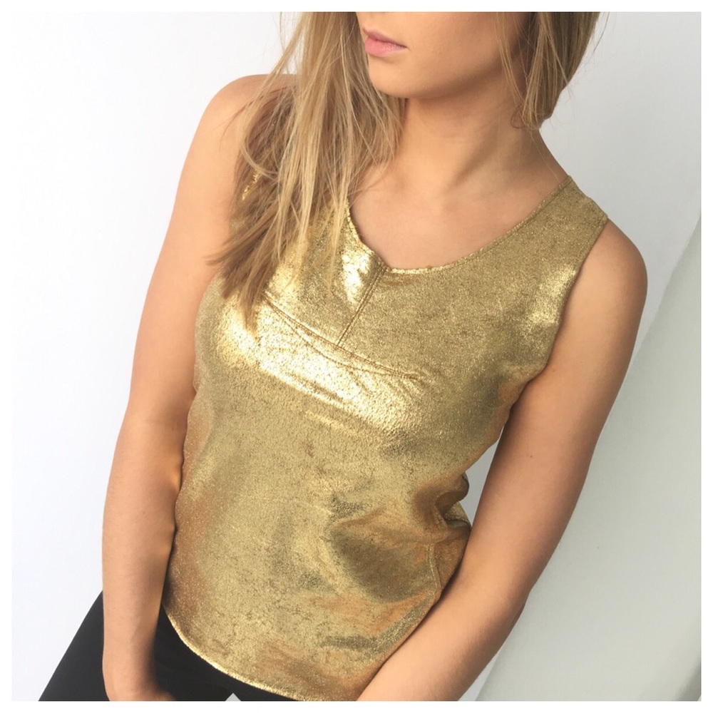 BCBGMaxAzria Metallic Gold Knit Tank Top