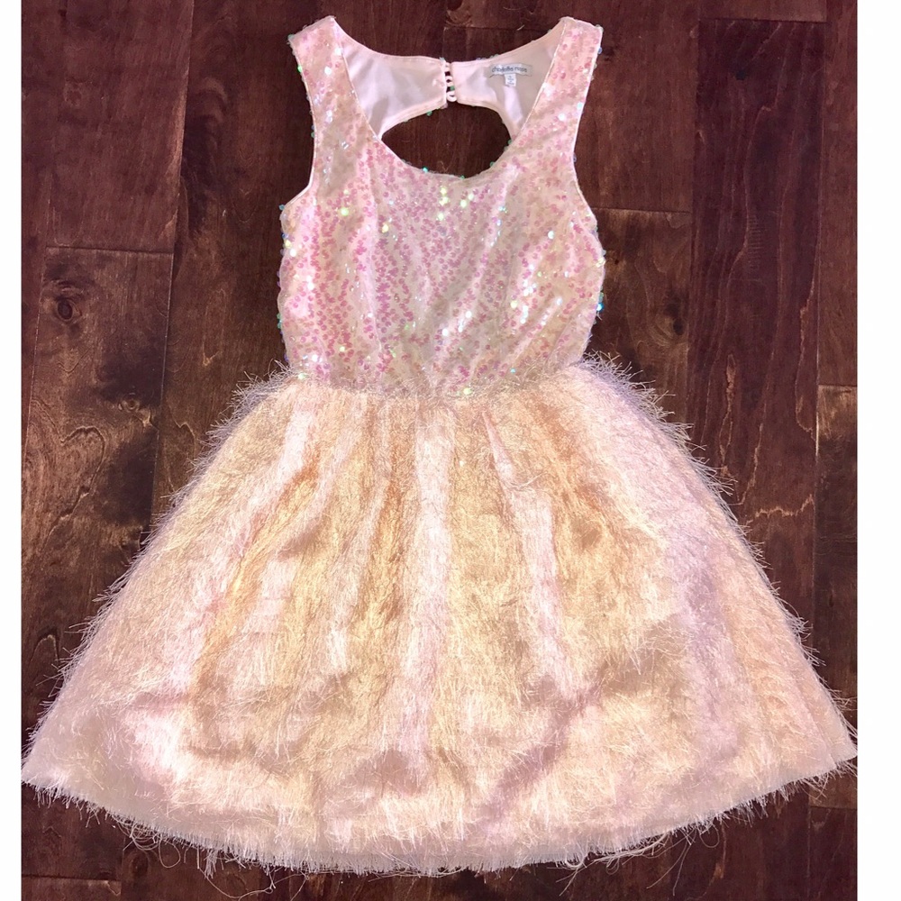 Pink sequin/ fringe open back dress