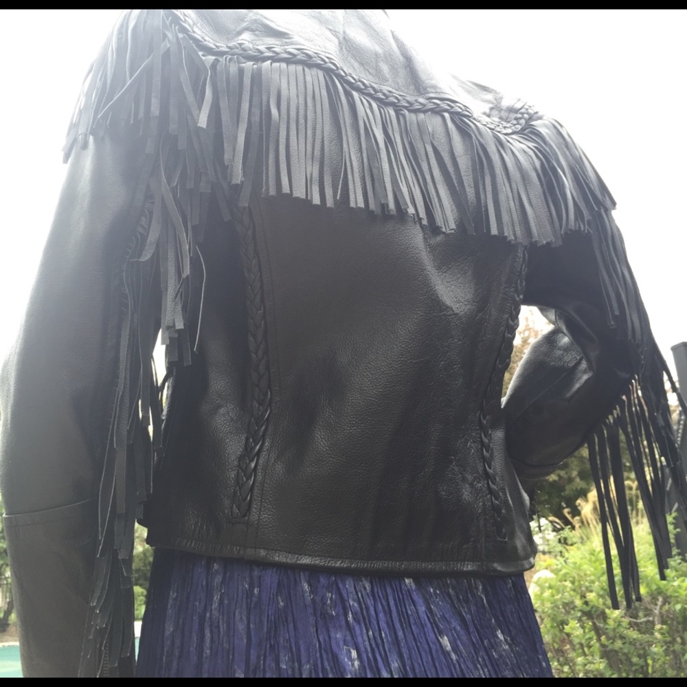 MAS Fringe Braided Heavy Gen Leather Biker Riding Western Moto Jacket M L EUC