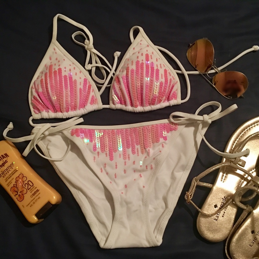 SOLD! Victoria's Secret White Pink Sequins Bikini