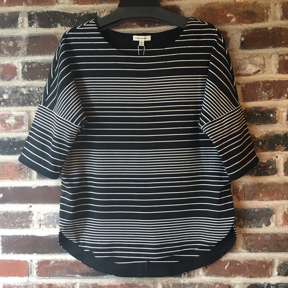 Max Studio - Striped Dropped Shoulder Seam Top