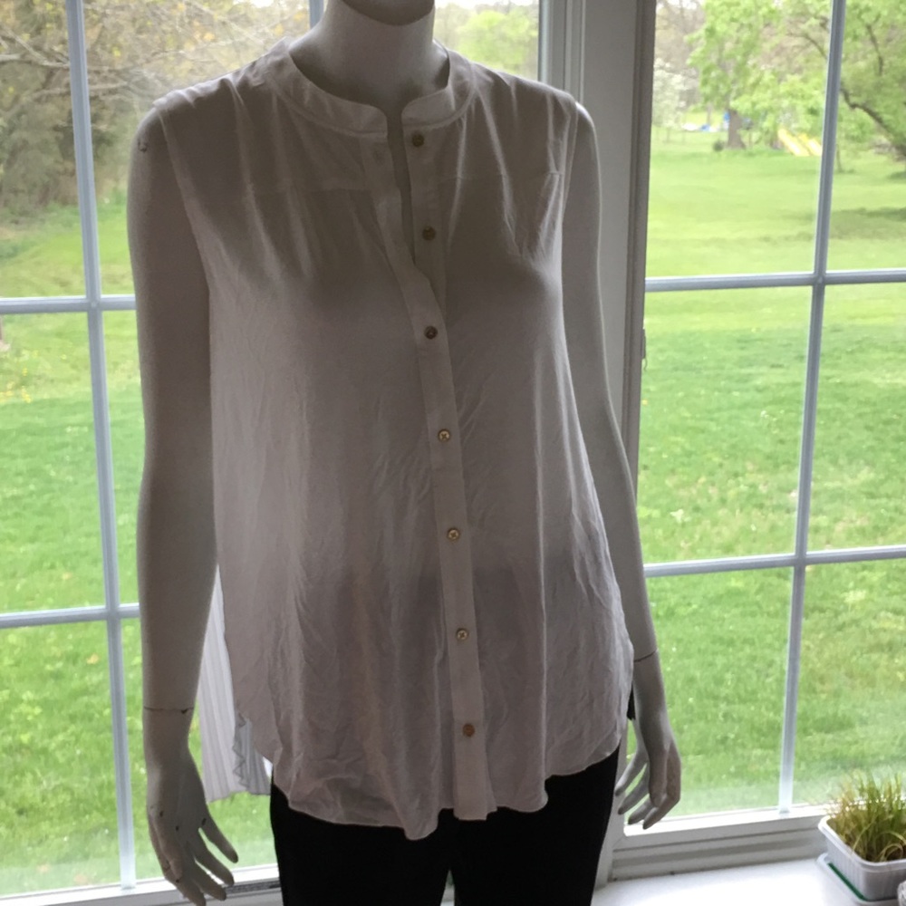 NEW CALVIN KLEIN white pleated hi lo dress top L - Picture 2 of 6