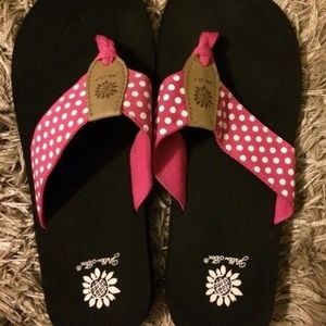polka dot yellow box flip flops